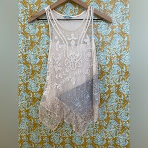 Leifnotes Anthropologie Sleeveless Tank Top Boho Lace Overlay Knit Ivory